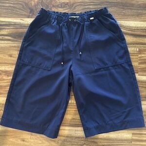 St John Pull On Elastic Waist Drawstring Blue Shorts Women's Size S